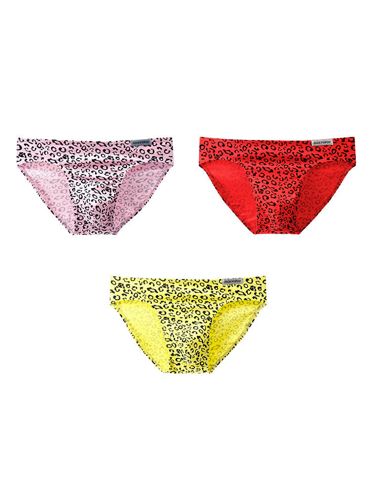 3 Pack Men's High Stretch Leopard Style Sexy Low-Rise Briefs | dmunderwear detail image 2