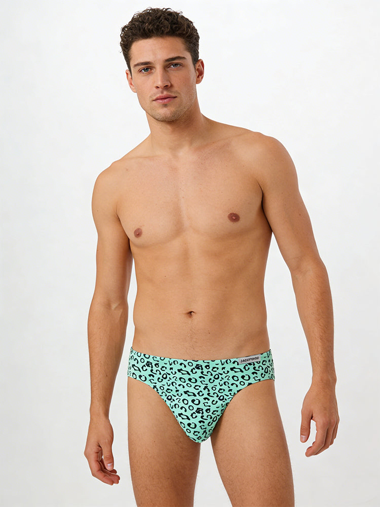 3 Pack Men's High Stretch Leopard Style Sexy Low-Rise Briefs | dmunderwear detail image 4