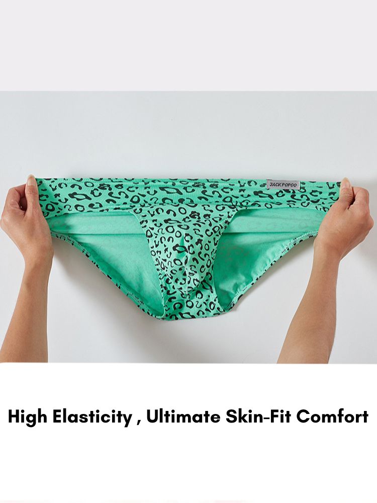 3 Pack Men's High Stretch Leopard Style Sexy Low-Rise Briefs | dmunderwear detail image 7