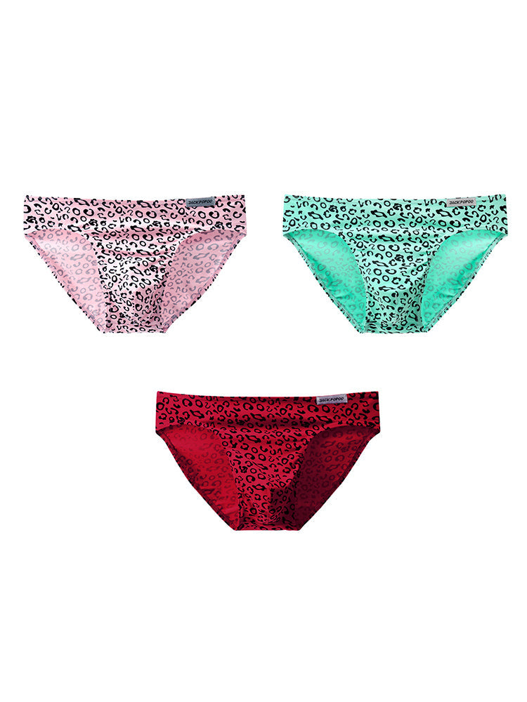3 Pack Men's High Stretch Leopard Style Sexy Low-Rise Briefs | dmunderwear detail image 8