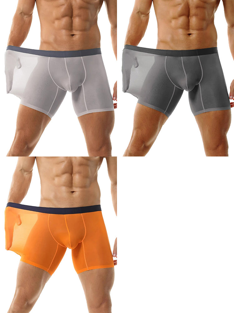 3 Pack Men's Ice Silk Athletic Long Boxer Briefs | dmunderwear detail image 14