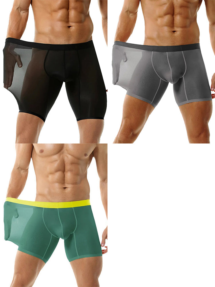 3 Pack Men's Ice Silk Athletic Long Boxer Briefs | dmunderwear detail image 15