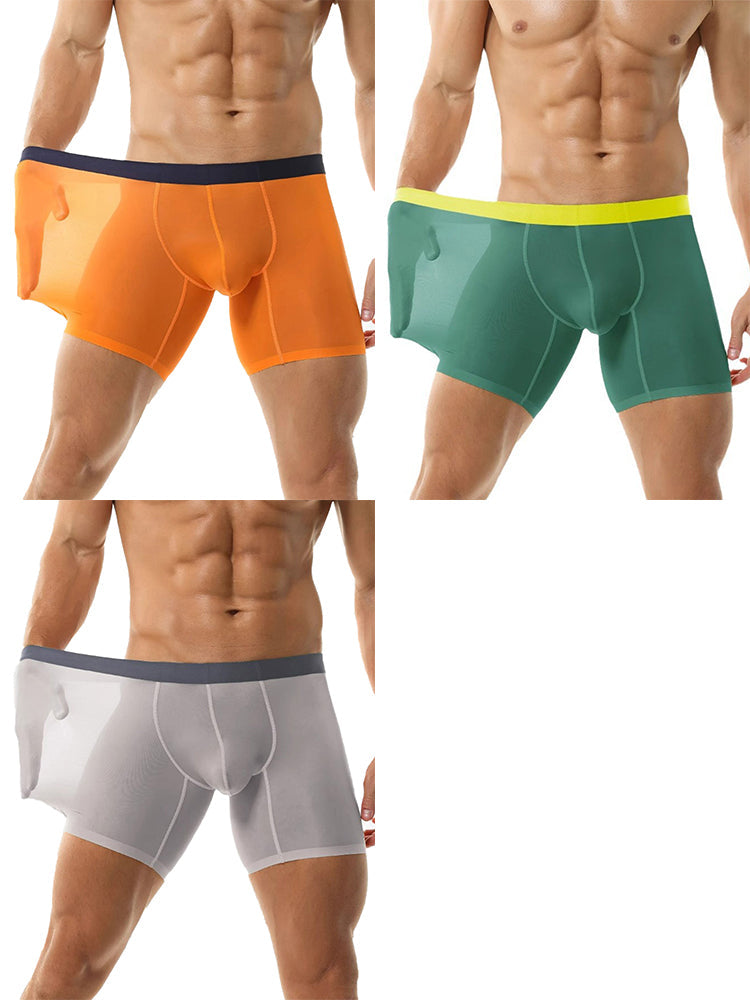 3 Pack Men's Ice Silk Athletic Long Boxer Briefs | dmunderwear detail image 16