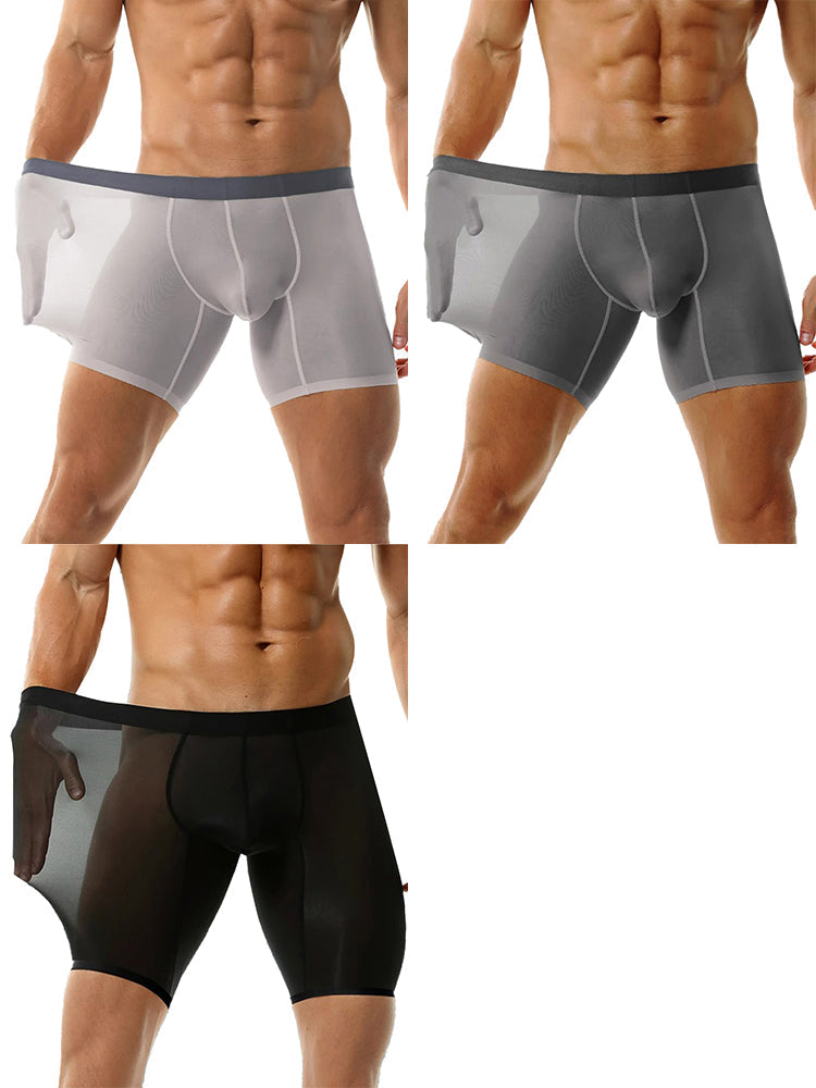 3 Pack Men's Ice Silk Athletic Long Boxer Briefs | dmunderwear detail image 2