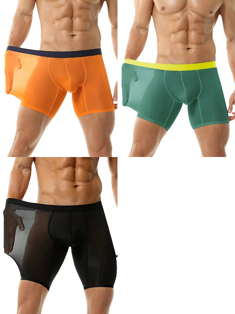 3 Pack Men's Ice Silk Athletic Long Boxer Briefs | dmunderwear detail image 9