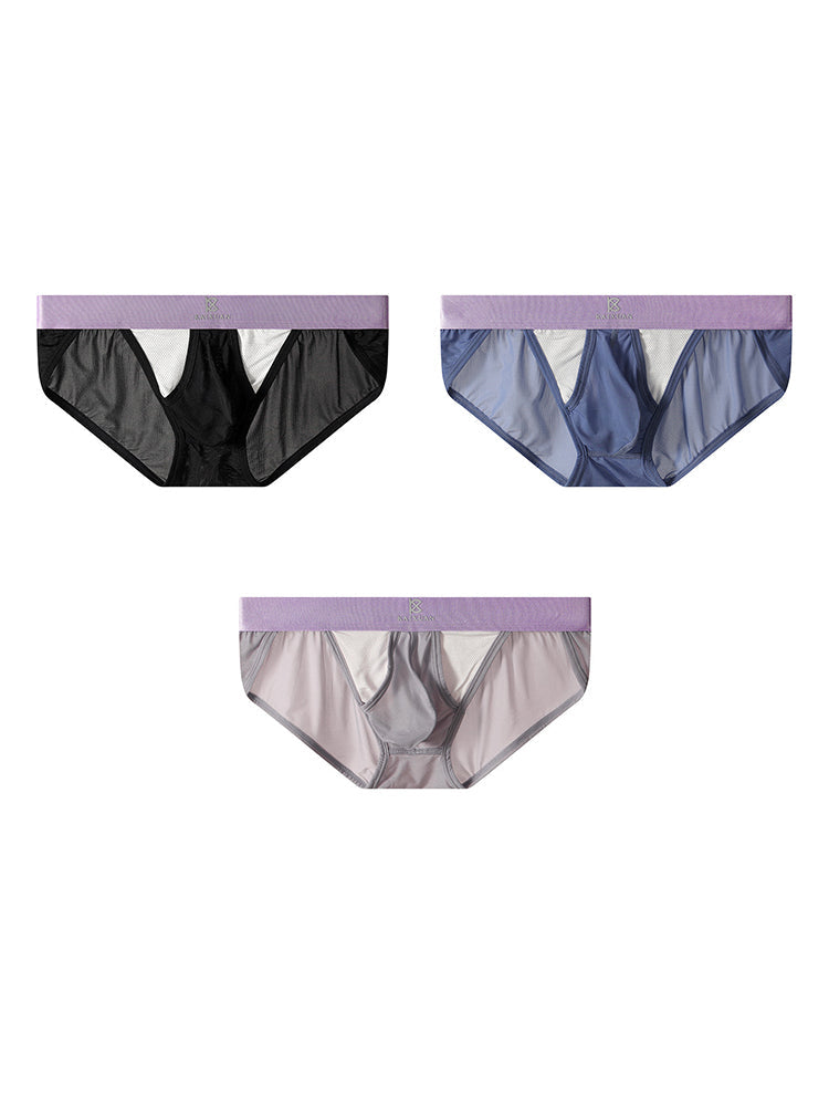 3 Pack Men's Ice Silk Breathable Mesh Low-Rise Classic Briefs | dmunderwear detail image 12