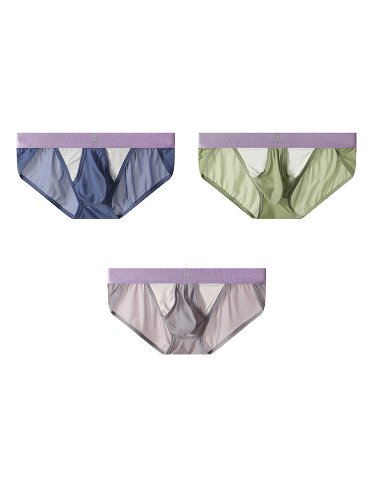3 Pack Men's Ice Silk Breathable Mesh Low-Rise Classic Briefs | dmunderwear detail image 7