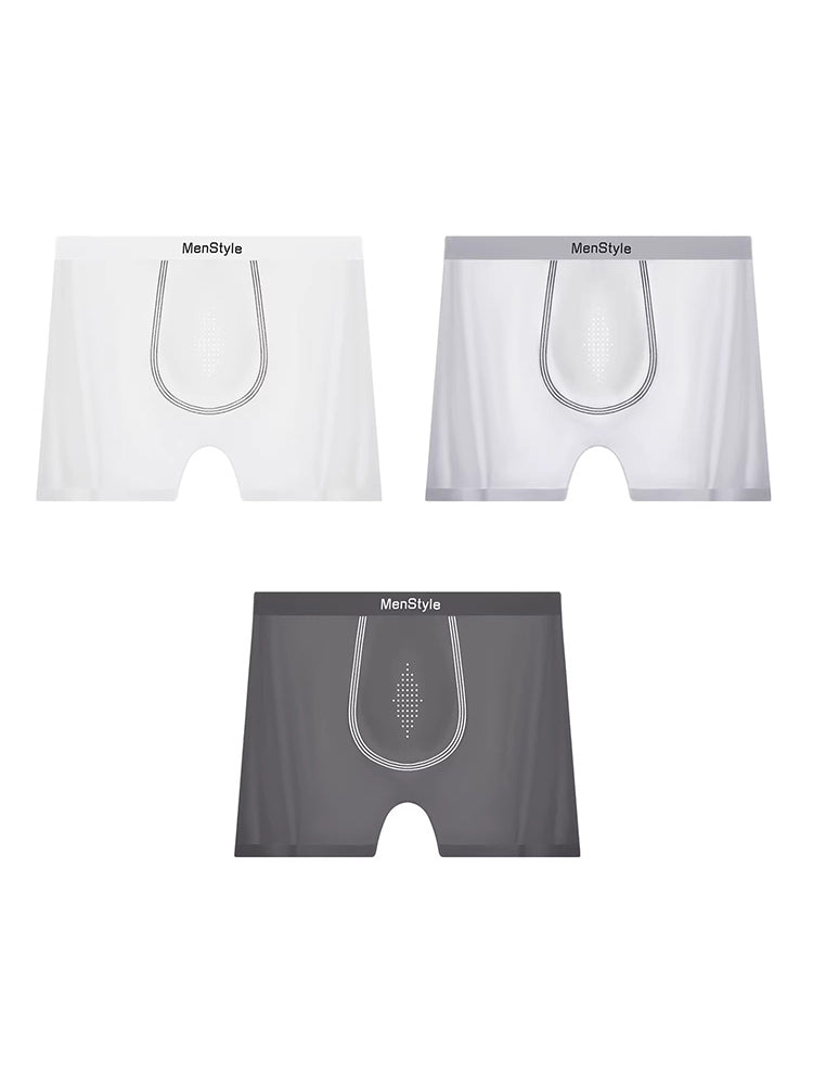 3 Pack Men's Ice Silk Full-Coverage Antibacterial Mid-Rise Boxer Briefs | dmunderwear detail image 2