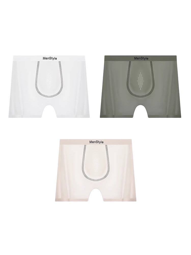 3 Pack Men's Ice Silk Full-Coverage Antibacterial Mid-Rise Boxer Briefs | dmunderwear detail image 8