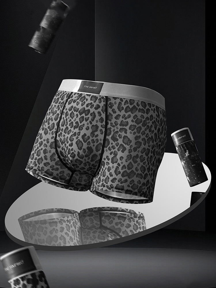 3 Pack Men's Ice Silk Leopard Print Trunks | dmunderwear