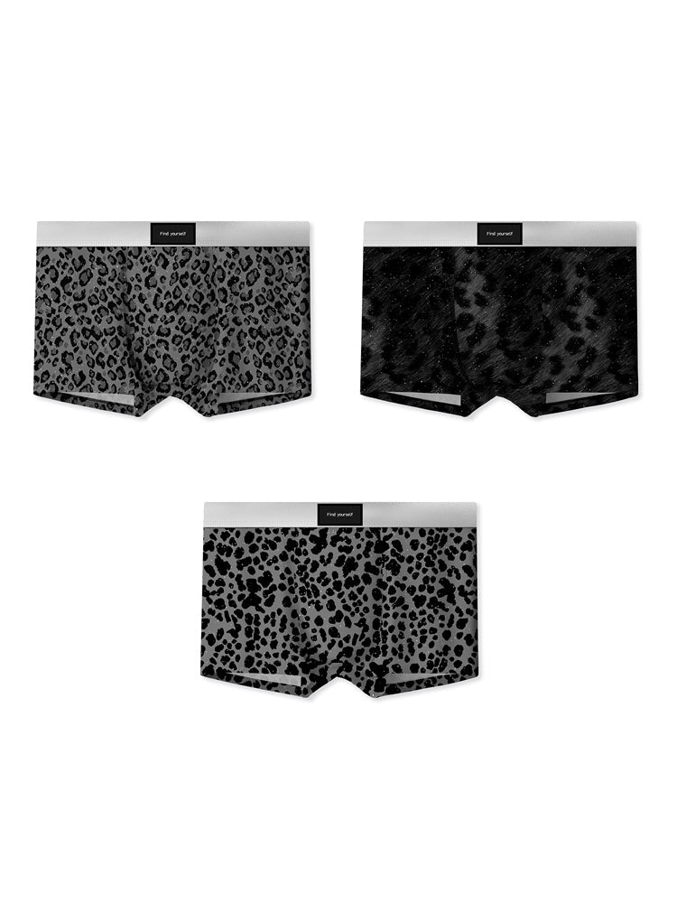 3 Pack Men's Ice Silk Leopard Print Trunks | dmunderwear detail image 2