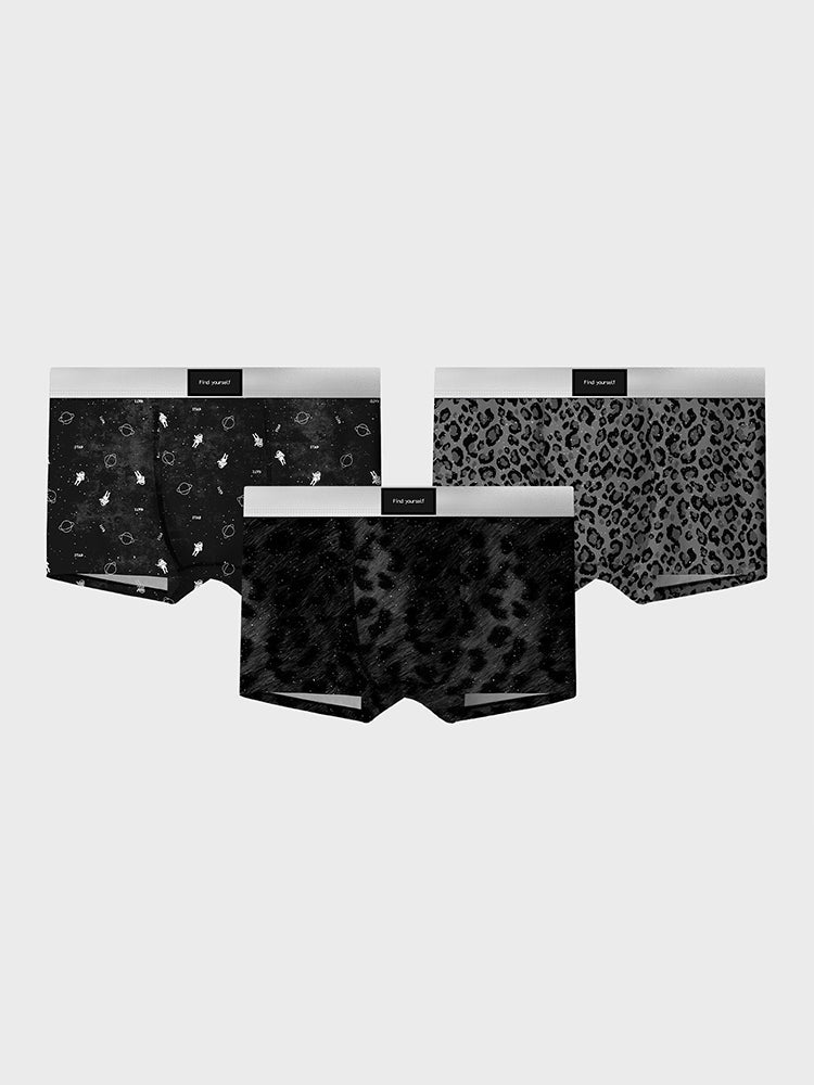 3 Pack Men's Ice Silk Leopard Print Trunks | dmunderwear detail image 3