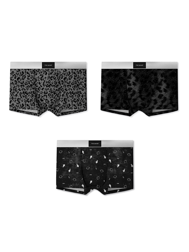 3 Pack Men's Ice Silk Leopard Print Trunks | dmunderwear detail image 8