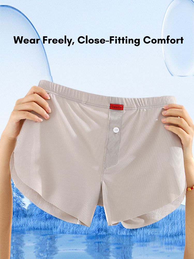 3 Pack Men's Ice Silk Loose-Fit Wide Comfy Waistband Soft Boxer Shorts | dmunderwear detail image 7