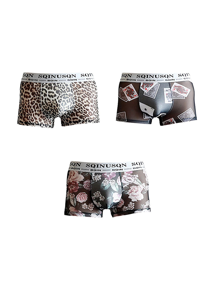 3 Pack Men's Ice Silk Mesh Breathable Printed Odor-Control Trunks | dmunderwear detail image 14