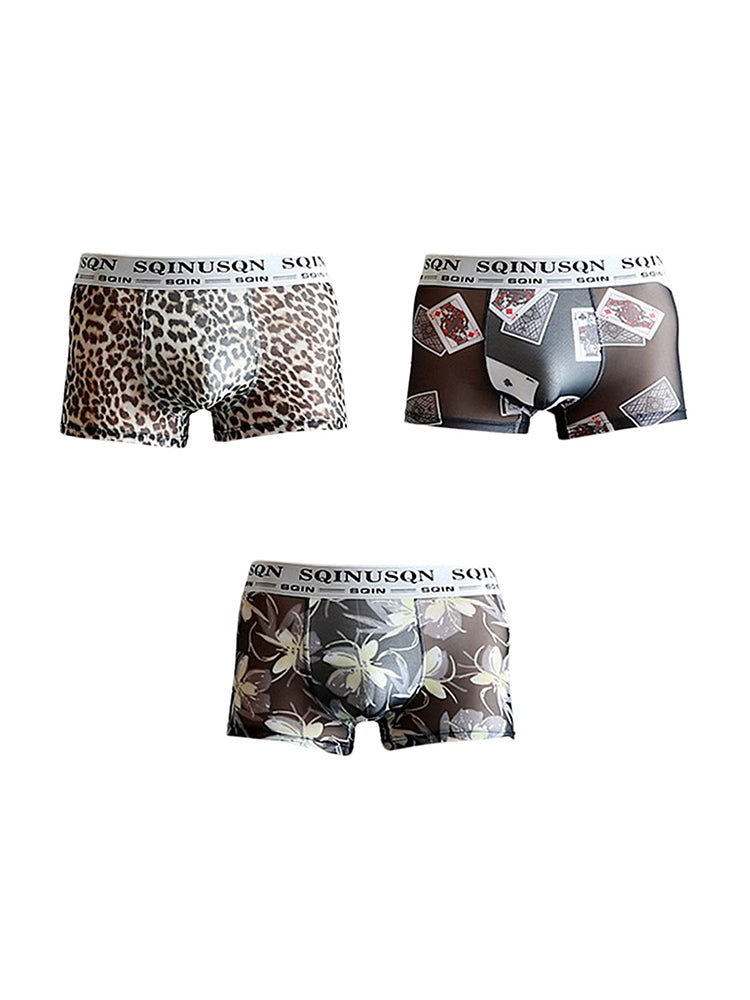 3 Pack Men's Ice Silk Mesh Breathable Printed Odor-Control Trunks | dmunderwear detail image 2