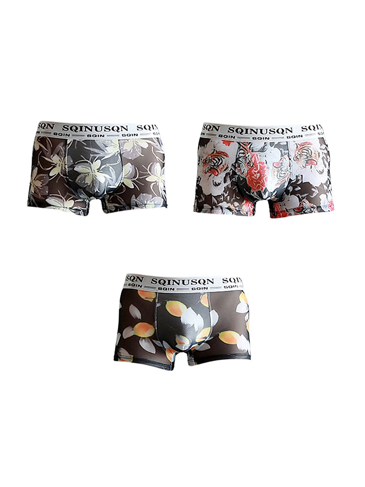 3 Pack Men's Ice Silk Mesh Breathable Printed Odor-Control Trunks | dmunderwear detail image 20