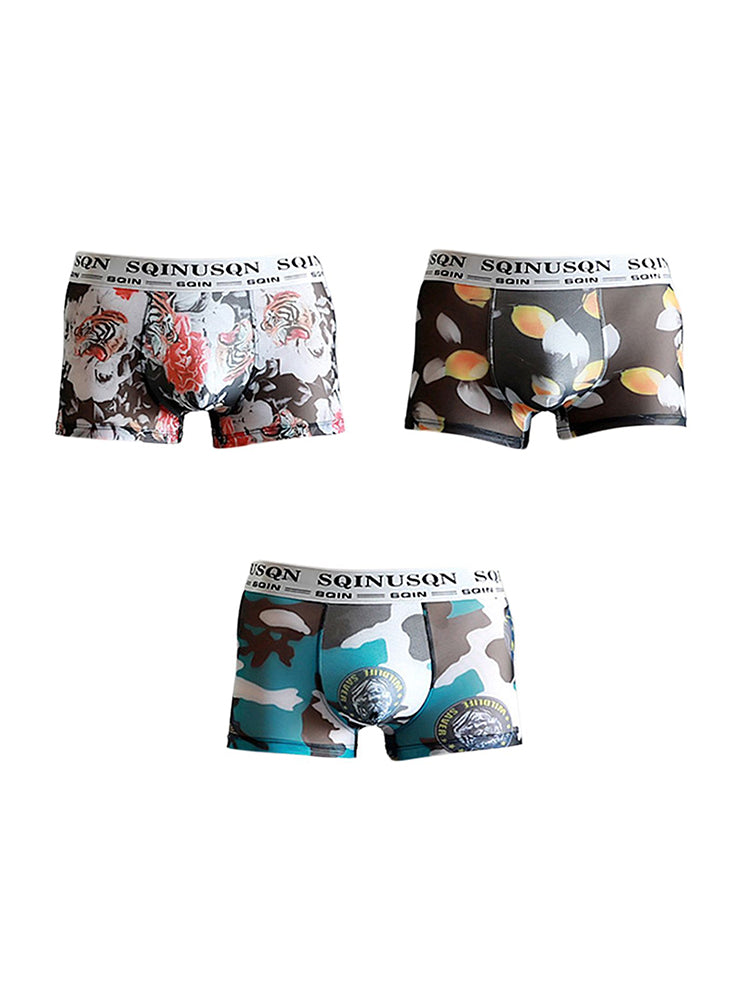 3 Pack Men's Ice Silk Mesh Breathable Printed Odor-Control Trunks | dmunderwear detail image 8