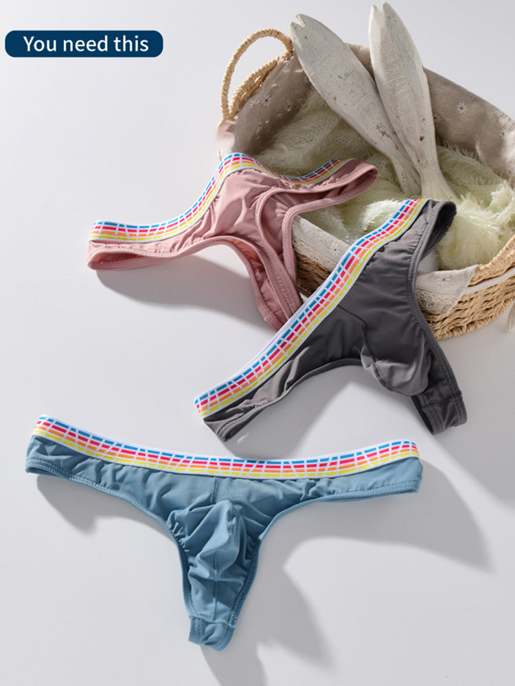 3 Pack Men's Ice Silk Middle-Rise Summer Thongs | dmunderwear detail image 12
