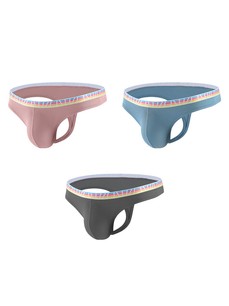 3 Pack Men's Ice Silk Middle-Rise Summer Thongs | dmunderwear detail image 14