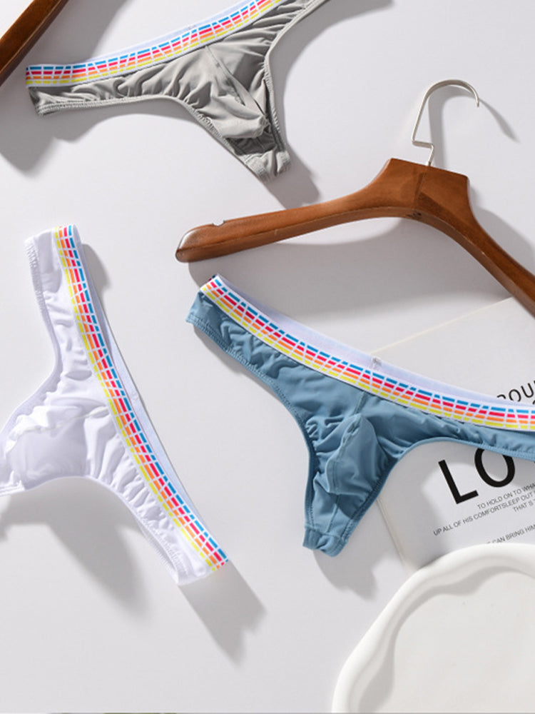 3 Pack Men's Ice Silk Middle-Rise Summer Thongs | dmunderwear detail image 15
