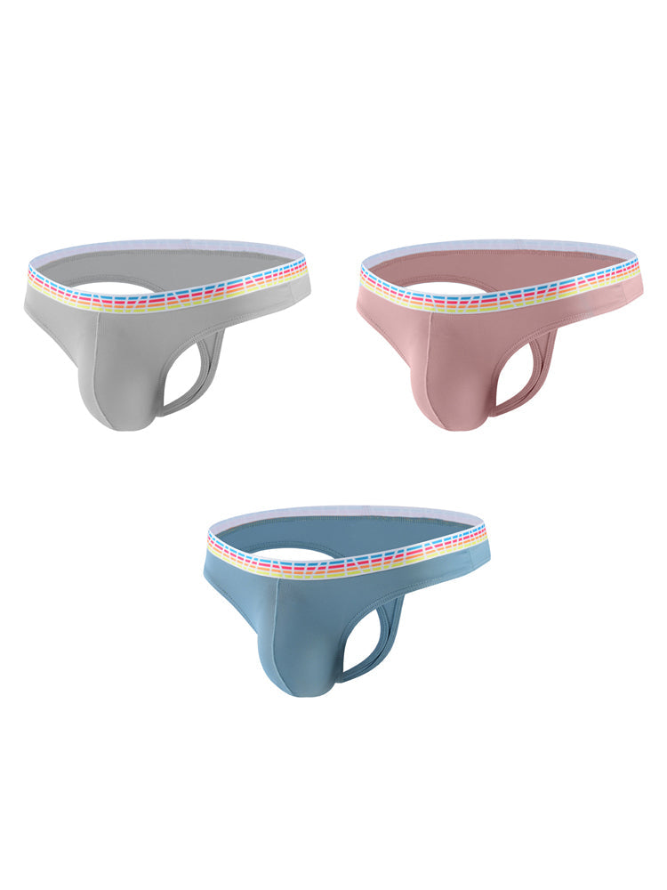 3 Pack Men's Ice Silk Middle-Rise Summer Thongs | dmunderwear detail image 2