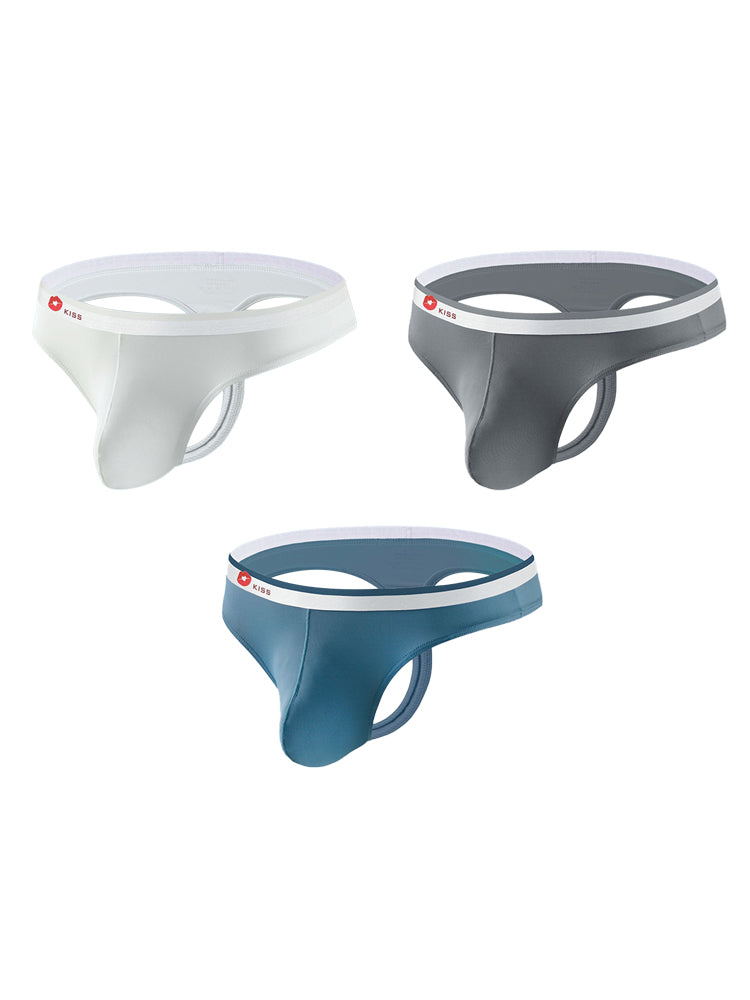 3 Pack Men's Ice Silk Sexy U-Shaped Pouch Kiss Thong | dmunderwear detail image 2