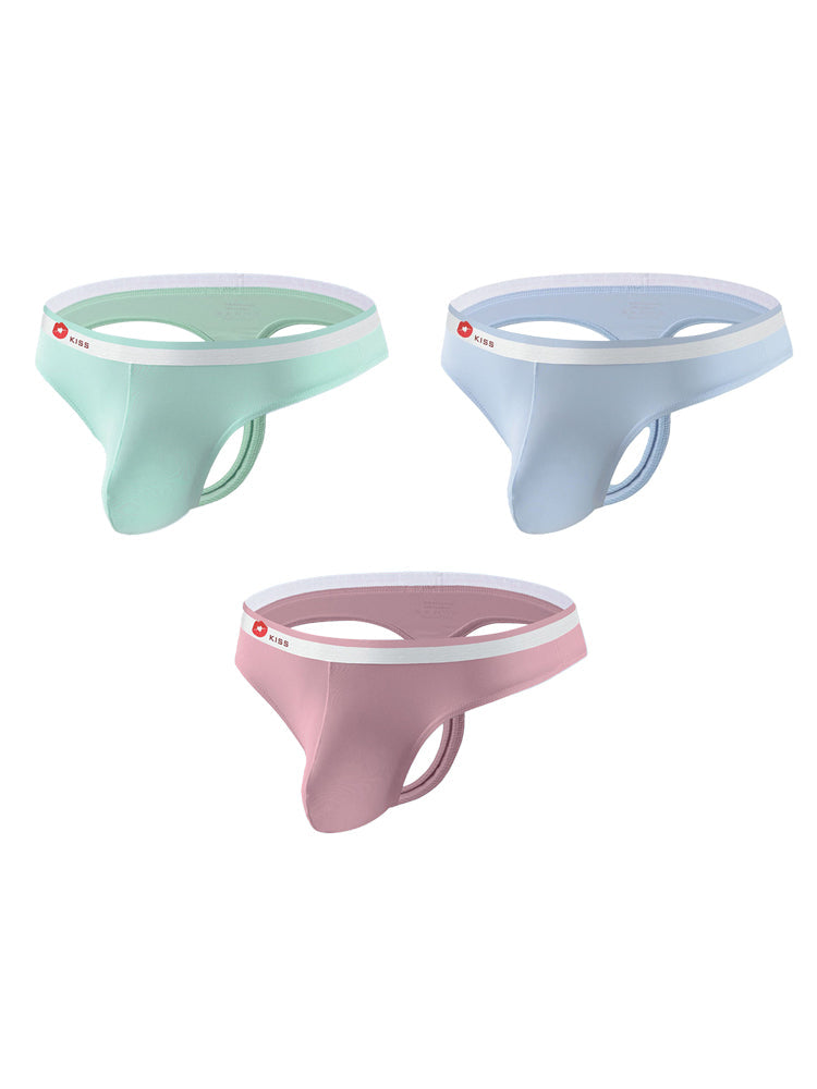3 Pack Men's Ice Silk Sexy U-Shaped Pouch Kiss Thong | dmunderwear detail image 9