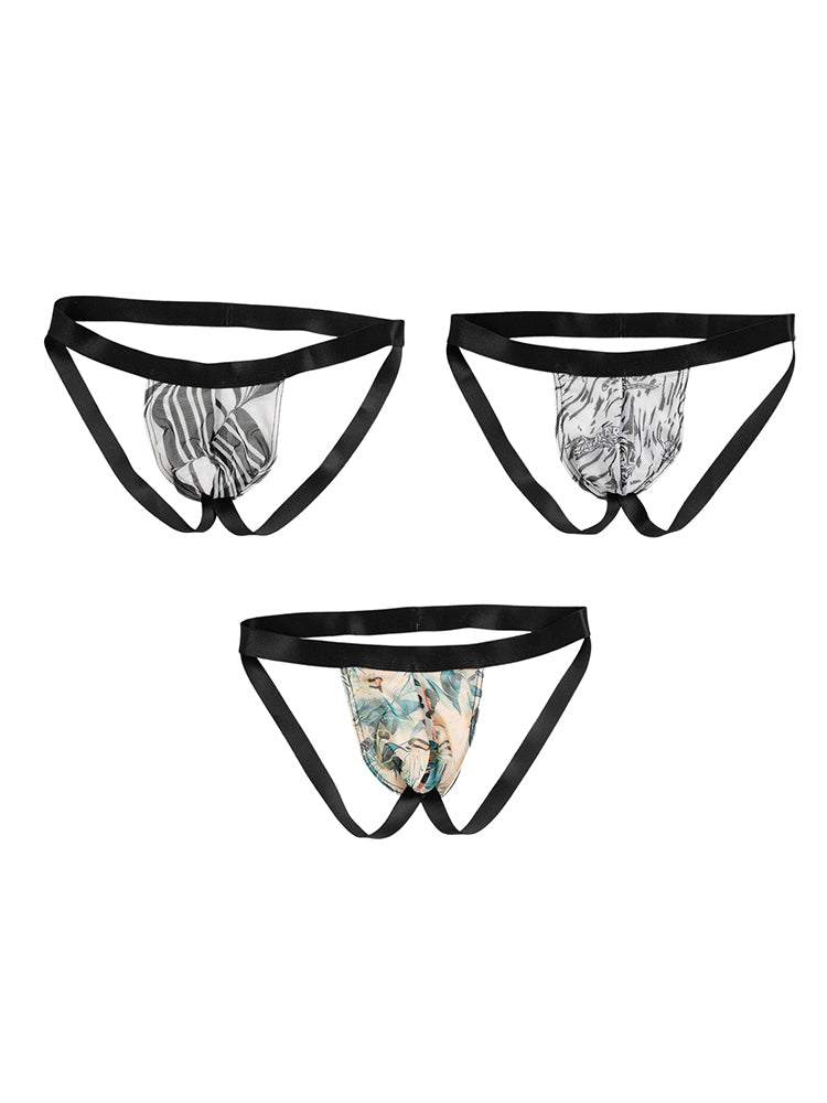 3 Pack Men's Leopard Print Ice Silk Mesh Jockstraps with 3D Pouch Breathable Support | dmunderwear detail image 12