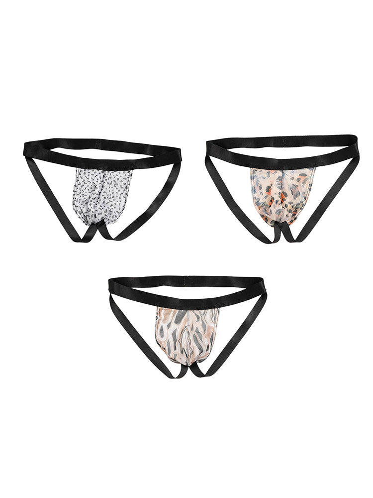 3 Pack Men's Leopard Print Ice Silk Mesh Jockstraps with 3D Pouch Breathable Support | dmunderwear detail image 17