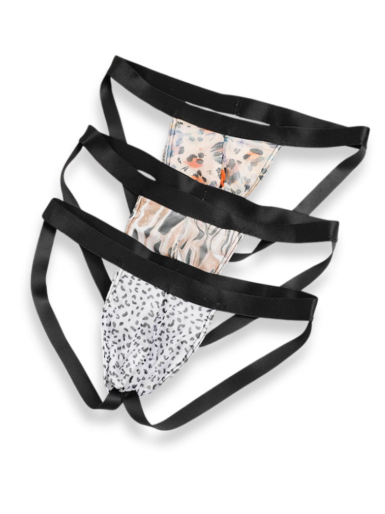 3 Pack Men's Leopard Print Ice Silk Mesh Jockstraps with 3D Pouch Breathable Support | dmunderwear detail image 19