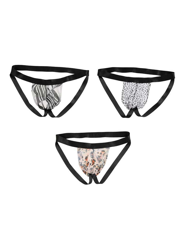 3 Pack Men's Leopard Print Ice Silk Mesh Jockstraps with 3D Pouch Breathable Support | dmunderwear detail image 2