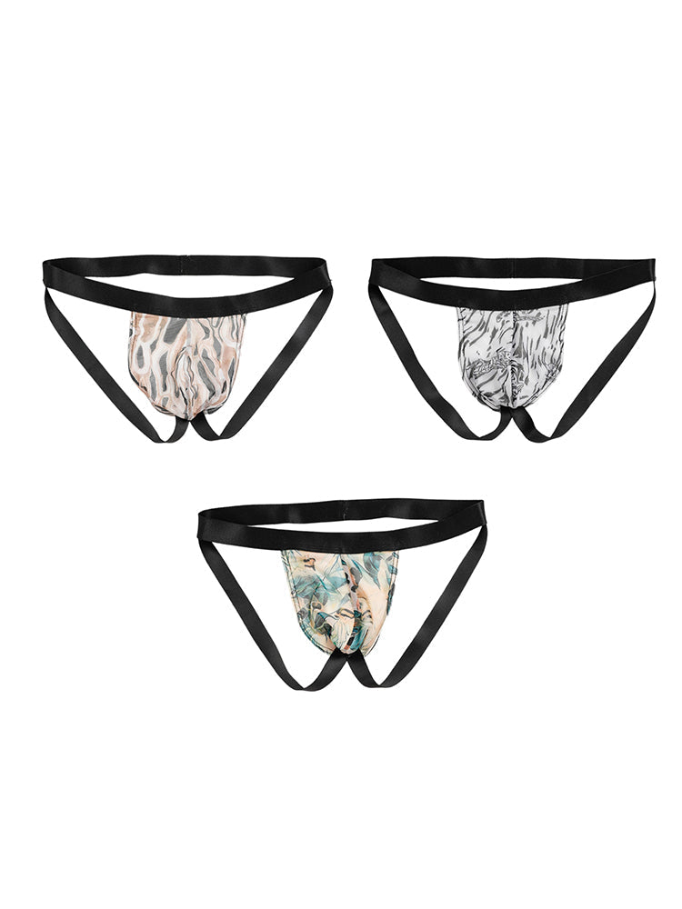 3 Pack Men's Leopard Print Ice Silk Mesh Jockstraps with 3D Pouch Breathable Support | dmunderwear detail image 7