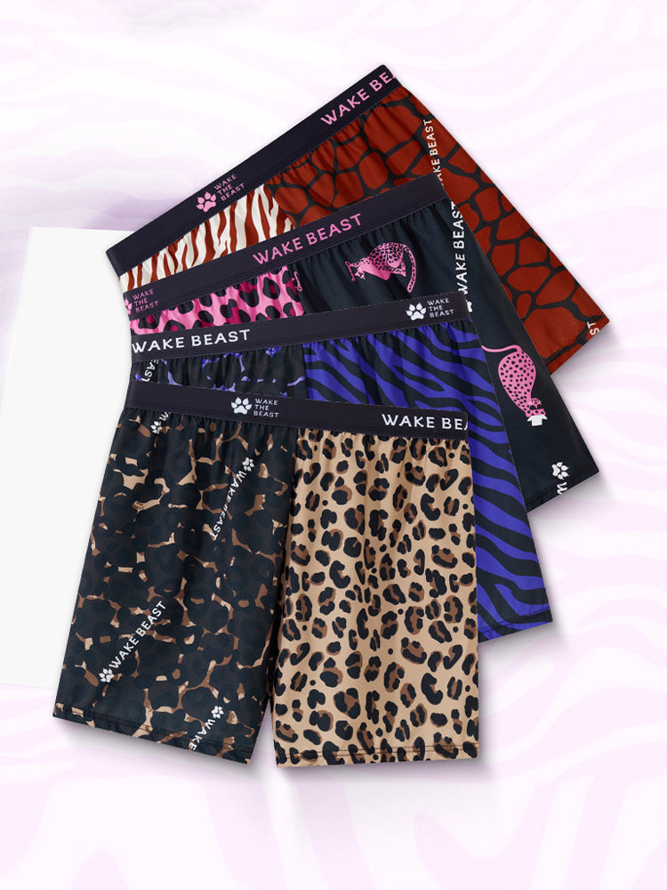 3 Pack Men's Leopard Print Ice Silk Loose-Fit Breathable Boxer Shorts | dmunderwear detail image 11
