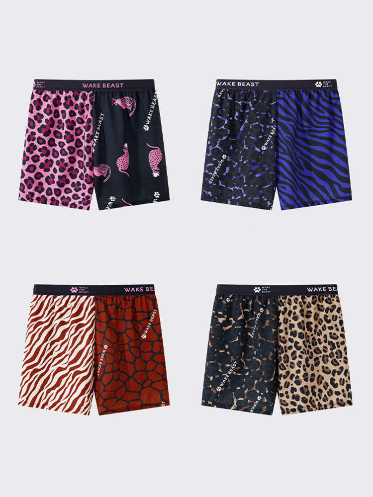 3 Pack Men's Leopard Print Ice Silk Loose-Fit Breathable Boxer Shorts | dmunderwear detail image 14