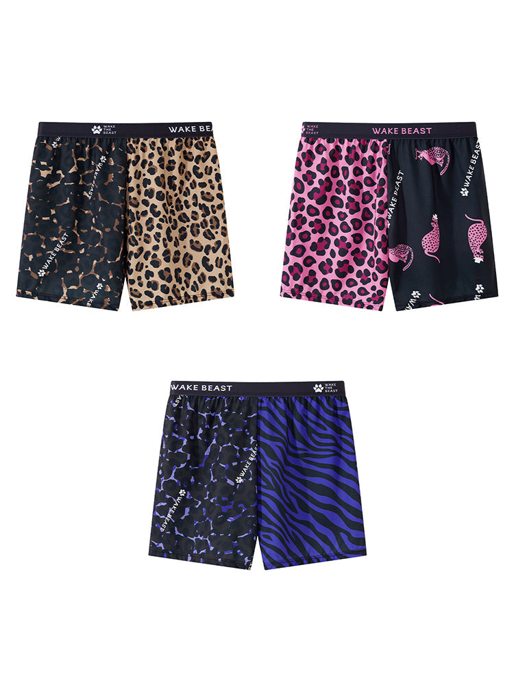 3 Pack Men's Leopard Print Ice Silk Loose-Fit Breathable Boxer Shorts | dmunderwear detail image 17