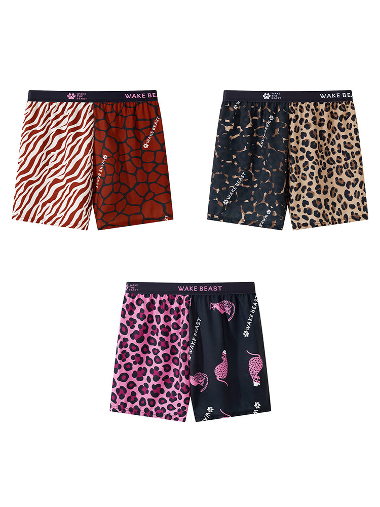 3 Pack Men's Leopard Print Ice Silk Loose-Fit Breathable Boxer Shorts | dmunderwear detail image 2