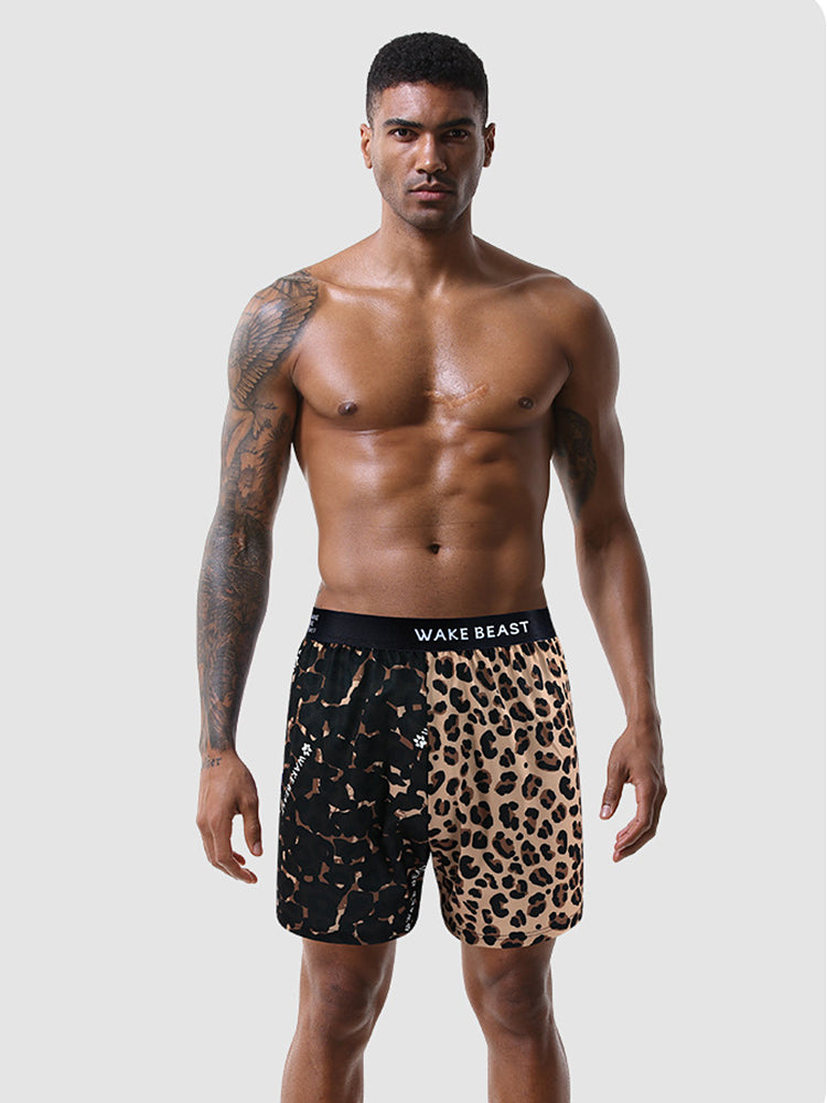 3 Pack Men's Leopard Print Ice Silk Loose-Fit Breathable Boxer Shorts | dmunderwear detail image 4