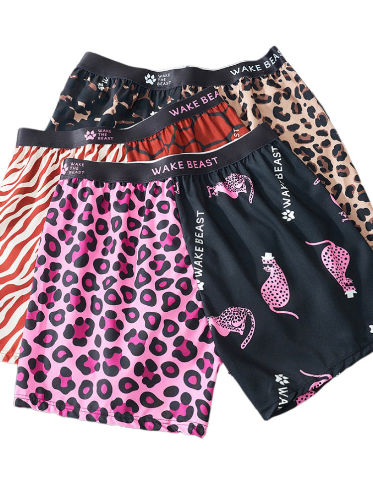 3 Pack Men's Leopard Print Ice Silk Loose-Fit Breathable Boxer Shorts | dmunderwear detail image 8
