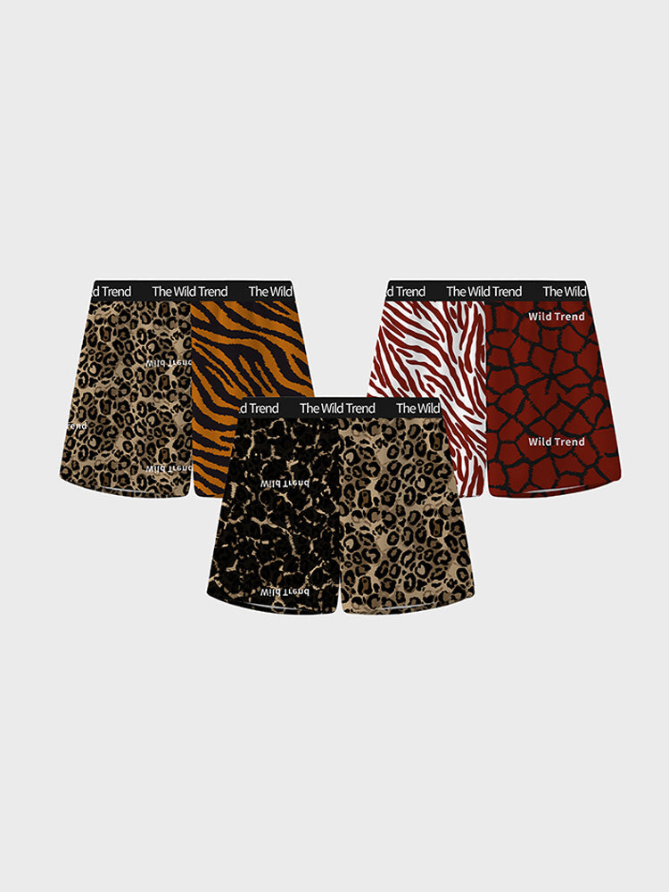 3 Pack Men's Leopard Print Ice Silk Loose-Fit Casual Boxer Briefs | dmunderwear