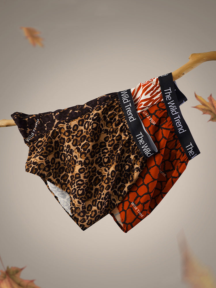 3 Pack Men's Leopard Print Ice Silk Loose-Fit Casual Boxer Briefs | dmunderwear detail image 3