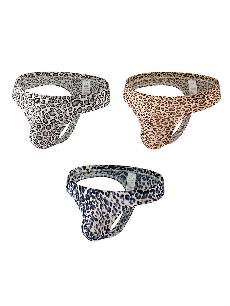 3 Pack Men's Leopard Print Quick-Dry Ultra-Light Chafe-Free Design Thongs | dmunderwear detail image 11