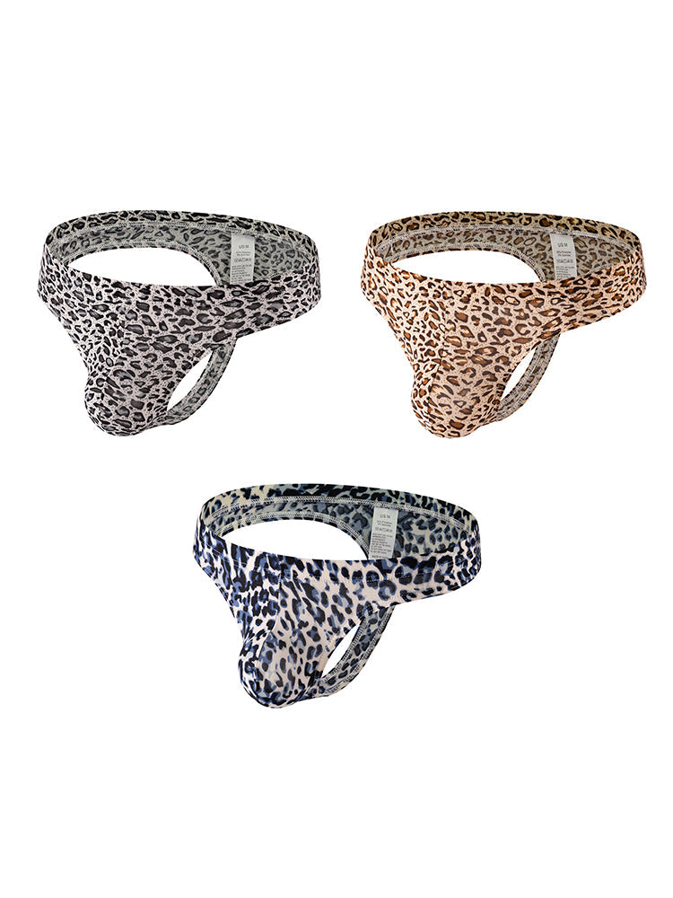 3 Pack Men's Leopard Print Quick-Dry Ultra-Light Chafe-Free Design Thongs | dmunderwear detail image 14
