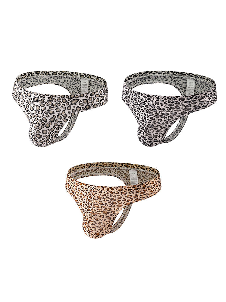 3 Pack Men's Leopard Print Quick-Dry Ultra-Light Chafe-Free Design Thongs | dmunderwear detail image 2