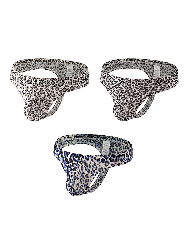3 Pack Men's Leopard Print Quick-Dry Ultra-Light Chafe-Free Design Thongs | dmunderwear detail image 7