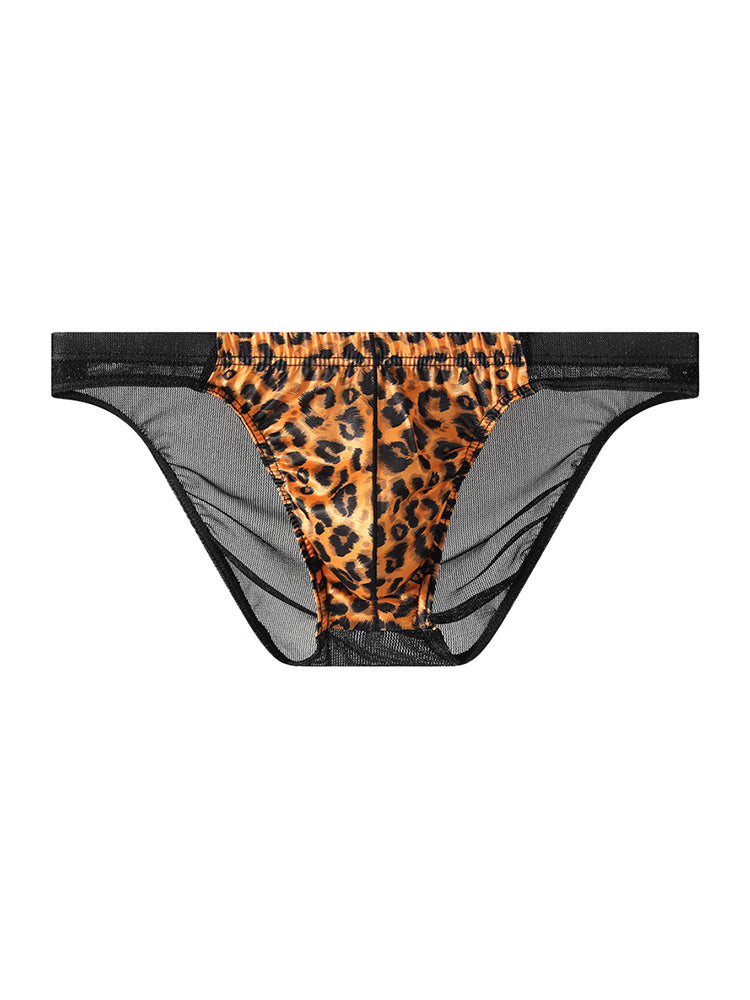 3 Pack Men's Leopard Print Sexy Low-Rise U-Pouch Design Breathable Comfort Bikini | dmunderwear detail image 10