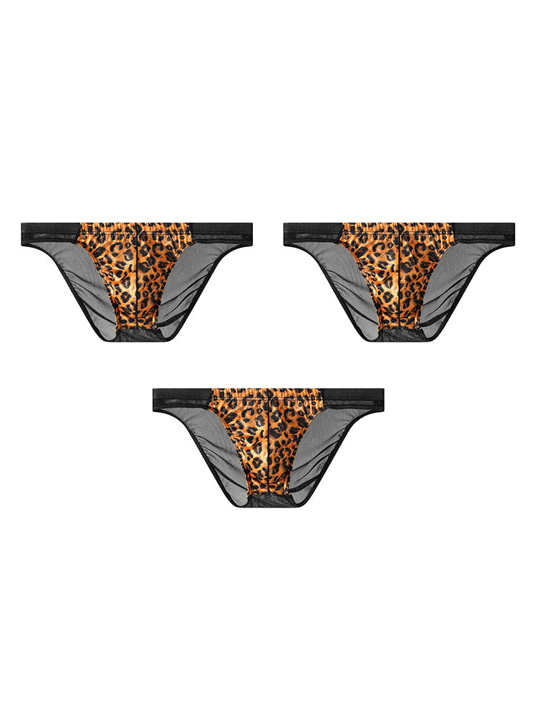 3 Pack Men's Leopard Print Sexy Low-Rise U-Pouch Design Breathable Comfort Bikini | dmunderwear detail image 12
