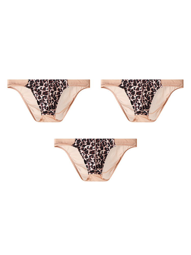 3 Pack Men's Leopard Print Sexy Low-Rise U-Pouch Design Breathable Comfort Bikini | dmunderwear detail image 13