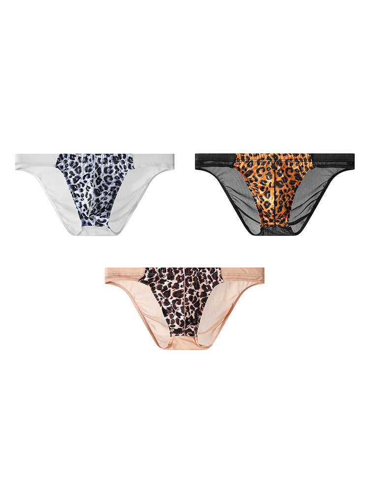 3 Pack Men's Leopard Print Sexy Low-Rise U-Pouch Design Breathable Comfort Bikini | dmunderwear detail image 2