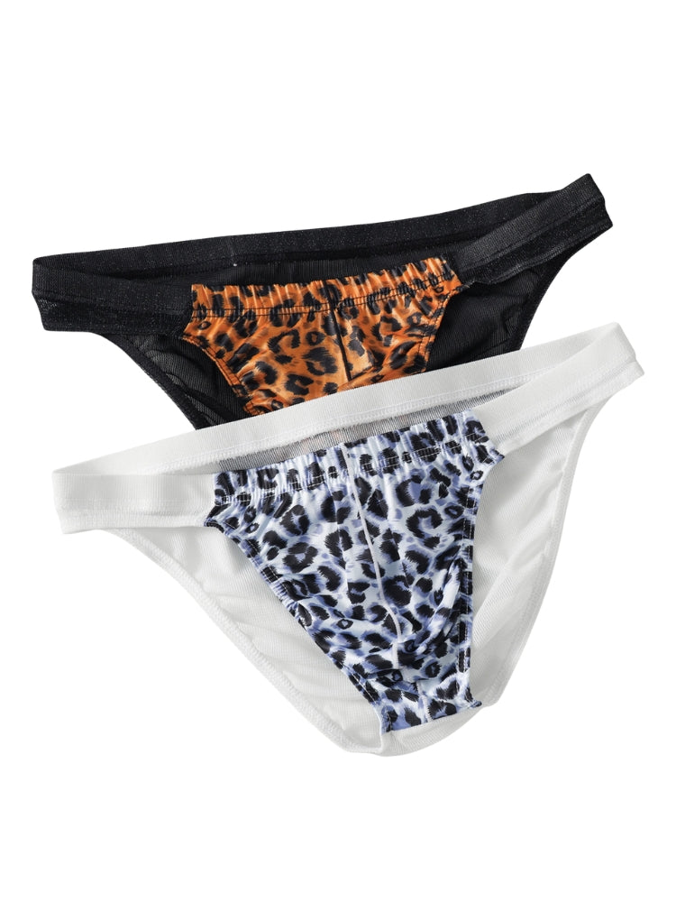 3 Pack Men's Leopard Print Sexy Low-Rise U-Pouch Design Breathable Comfort Bikini | dmunderwear detail image 5